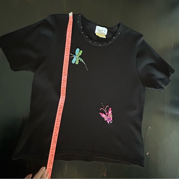 Vintage 90s Just B. Embroidered Beaded Sweater Butterfly Dragonfly L Embellished - Picture 8 of 12